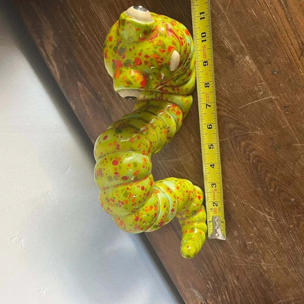 VTG 11” MCM Speckle Ceramic Garden Worm Caterpillar Statue Art Pottery Decor 70s